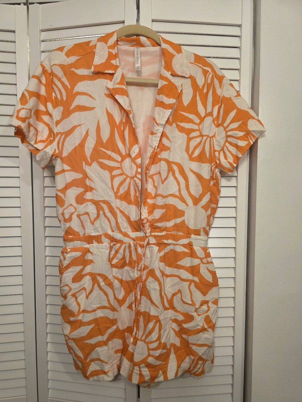 Fabletics Cotton Voile Short Onesie Romper Orange Guava Sunprint Medium